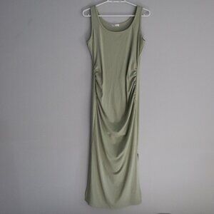 Ekouaer Ribbed Green Large Sleeveless Ruched Crew Stretch‎ Maxi Dress
